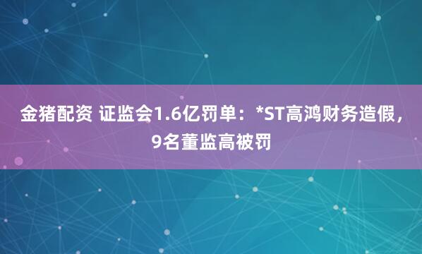 金猪配资 证监会1.6亿罚单：*ST高鸿财务造假，9名董监高被罚